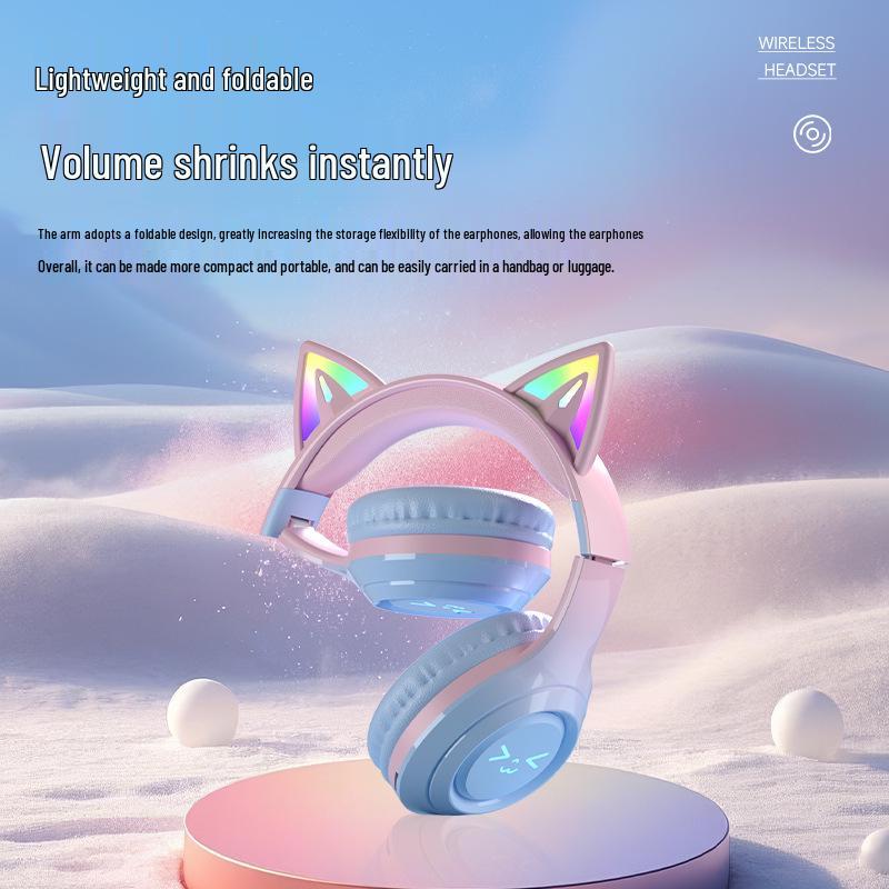 Premium Cat Ear Bluetooth Gaming Headset for Girls - Noise-Canceling, Universal Fit