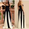 Fashion Contrasting Color Spaghetti Strap Dress for Women Elegant Gauze Backless A-line Long Dresses New Lady Party Evening Dresses