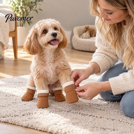 Comfortable Outdoor Dog Gear 4Pcs Winter Booties, Fleece Lined Snow Boots, Warm Adjustable Protective Paw Wear for Dogs Protectors with Non-slip Soles