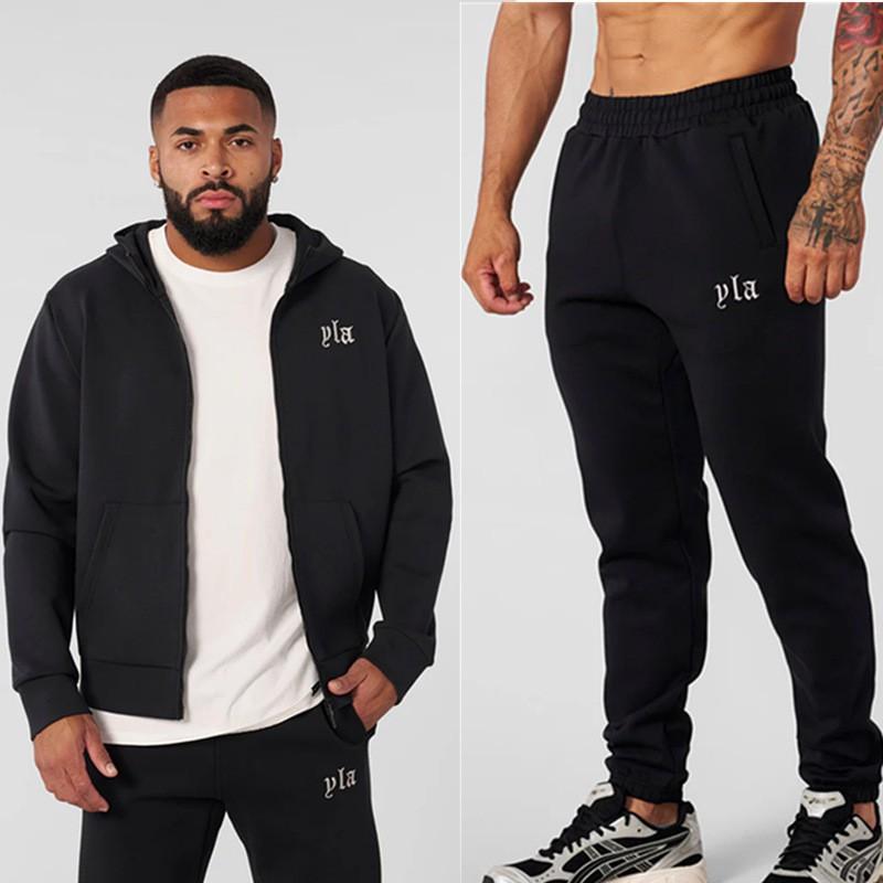 Mens Lightweight Running Fitness Set Hooded Long Sleeve Top Pants Gym Workout Outdoor Jogging Sportswear