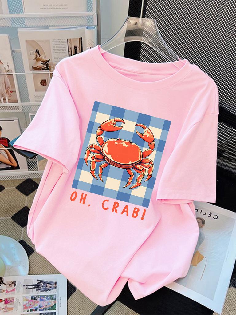 Oh Crab Prints Women Basics T Shirt Summer Casual Oversize T-Shirts Trendy  Multicolor Top Unisex Loose Short Sleeve