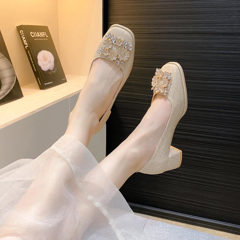 Fashion Slip on Casual Heels Shallow Mouth Square Toe Chunky  Lace-Up Women's High-Heeled Shoes 2024 Footwear Branded Pumps