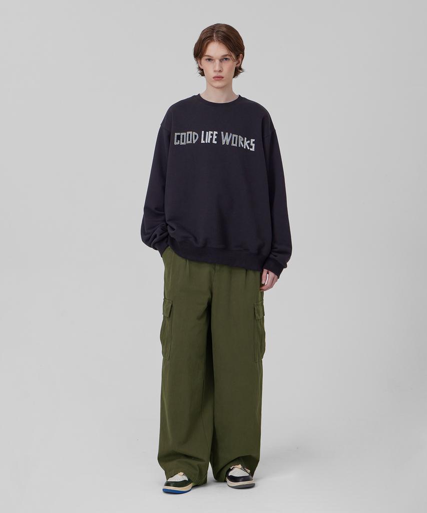 GLW Wide Big Pocket Elastic Waist Cargo Pants Khaki