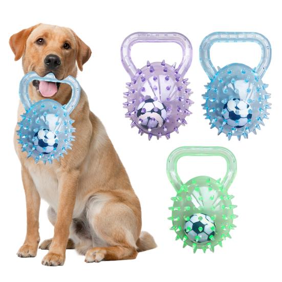 Dog Calming Ball Squeaky Rubber Chew Toy Interactive Spiky Ball with Handle Toss