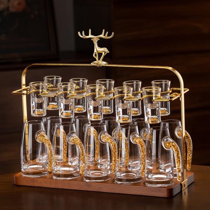 OLOEY Gold Foil Baijiu Decanter & Glass Set with Deer Rack