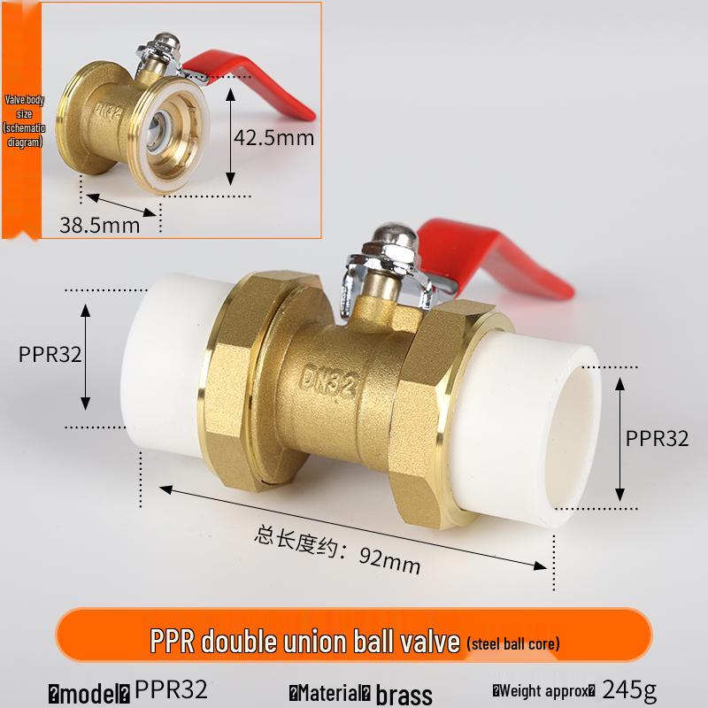 Yanghang PPR Doppelverschraubung Kupferkugelhahn, Wasserrohrfittings Verbinder, Heißschmelz 20 Schalter, 6-Punkt, 25mm Ventil.