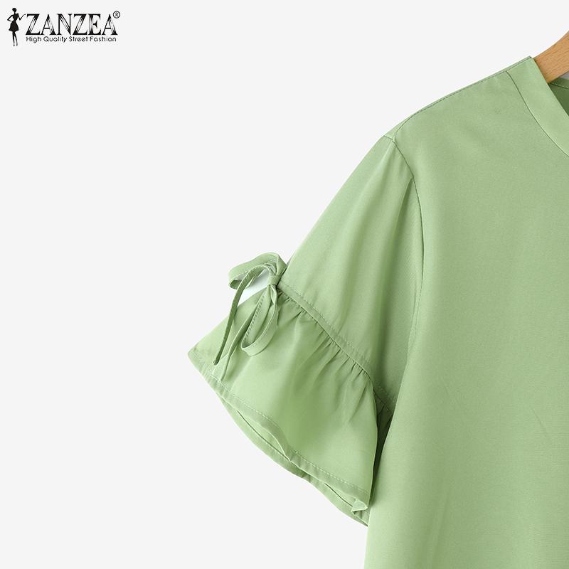 ZANZEA Women Casual Round Neck Summer Short Sleeve Blouse