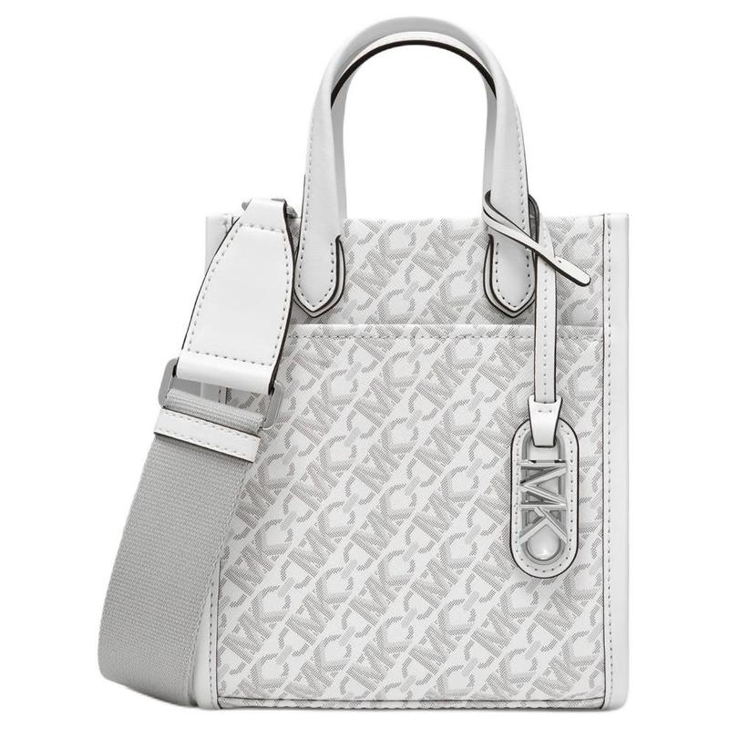 MICHAEL KORS Gigi Logo Print Faux Leather Shoulder Crossbody Tote Extra Small Women s White белый