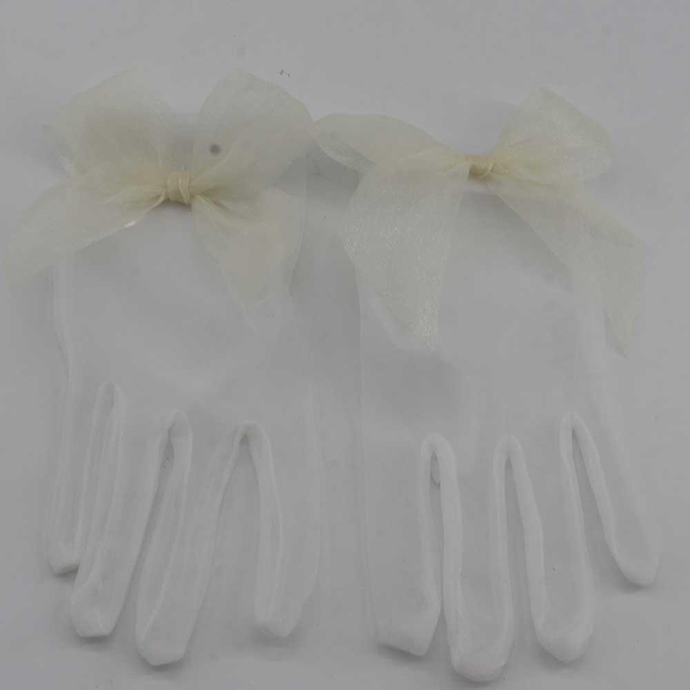 Elegant Sweet Women Summer Girl Bridal Short Wedding Gloves Pearl Finger Gloves Tulle Mittens Bow