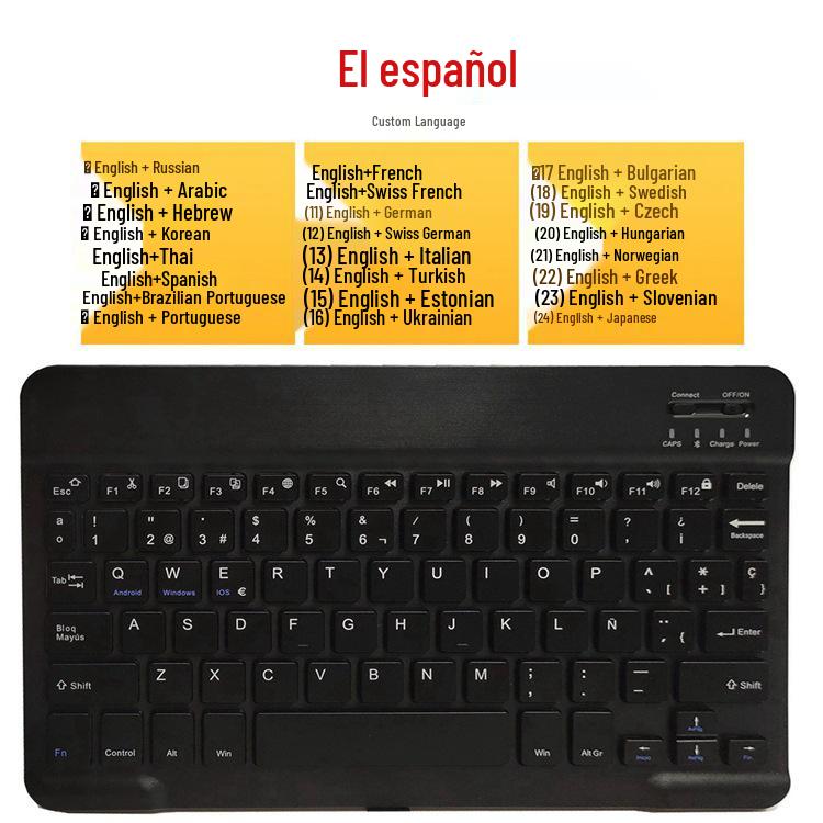 

10 Spanish-German Bluetooth Keyboard for Tablets, Compatible with iPad French White