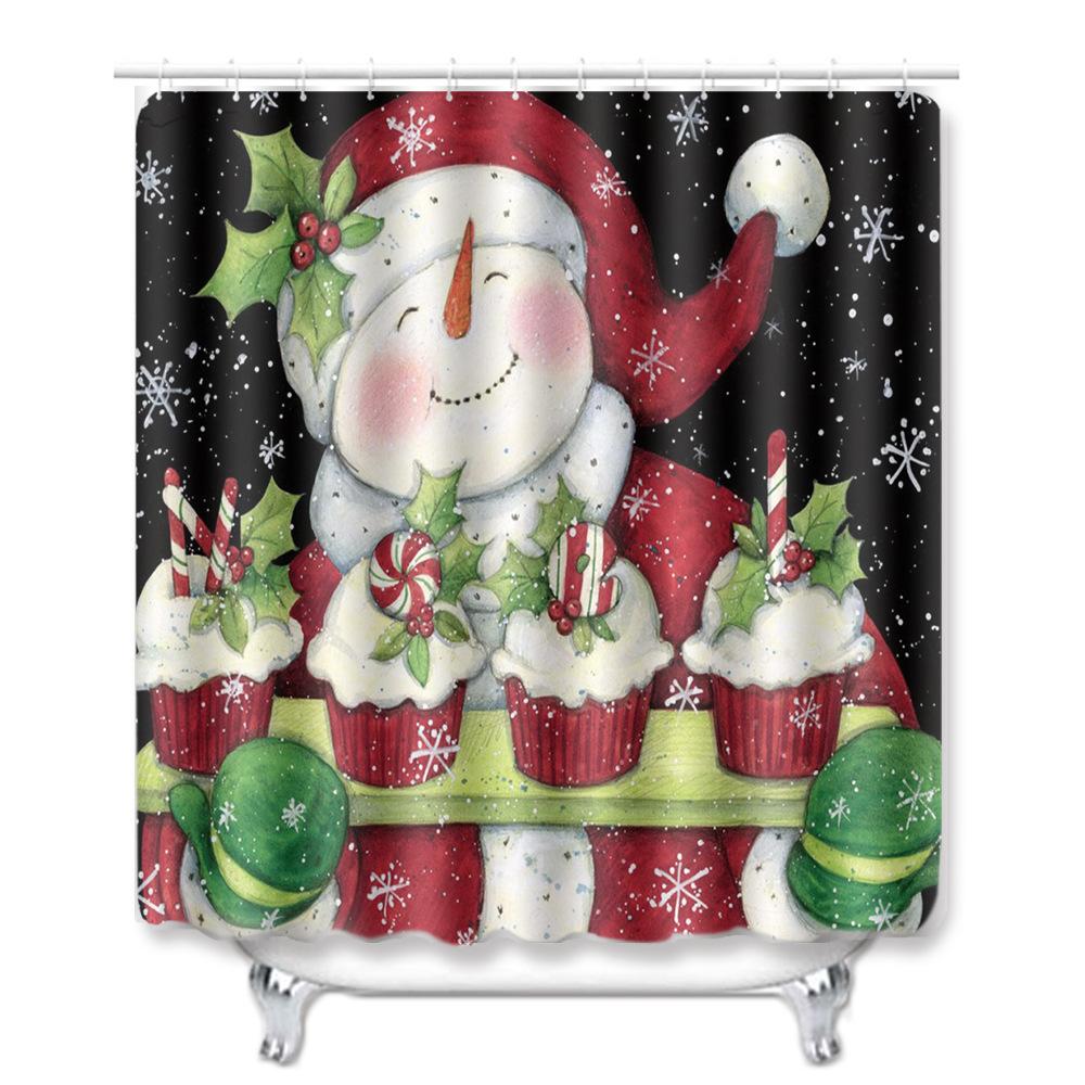 Christmas Shower Curtain Floor Mat Combination Four-Piece Set Bathroom Non-Slip Mat Toilet Absorbent Door Mat Carpet
