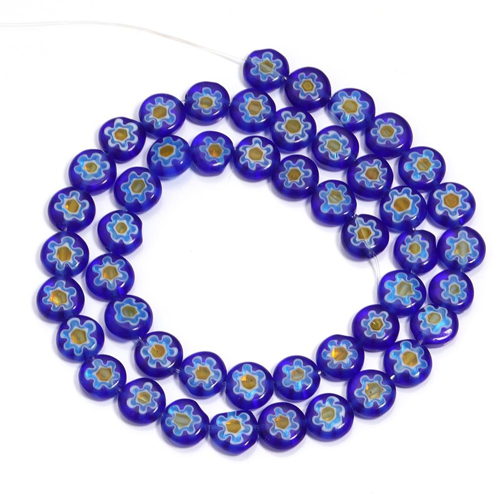 1 Strang 6/8/10mm Flache Runde Blumenperlen Lampwork-Perlen Bunte Glasperlen Für Armband Armreif Damen Mädchen DIY Schmuckherstellung