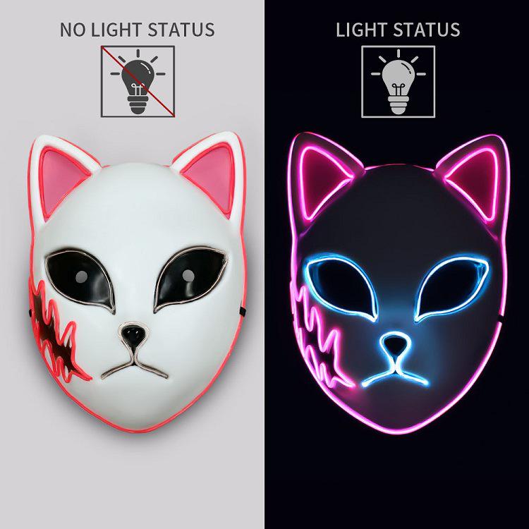 Halloween LED leuchtende Dämonentöter Maske - Tanjiro & Sabito Katzen Gesichts Cosplay Maske rosa