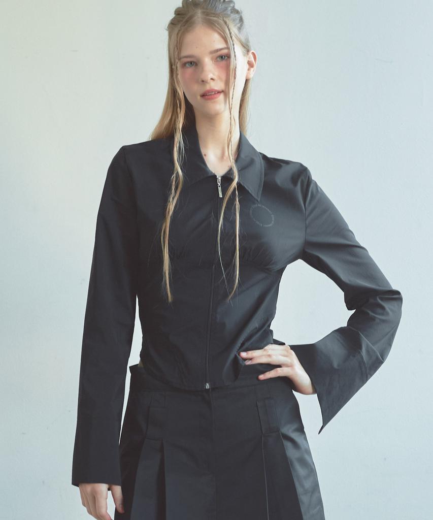 ETRE AU SOMMET Corset Zip-Up Blouse (Black)