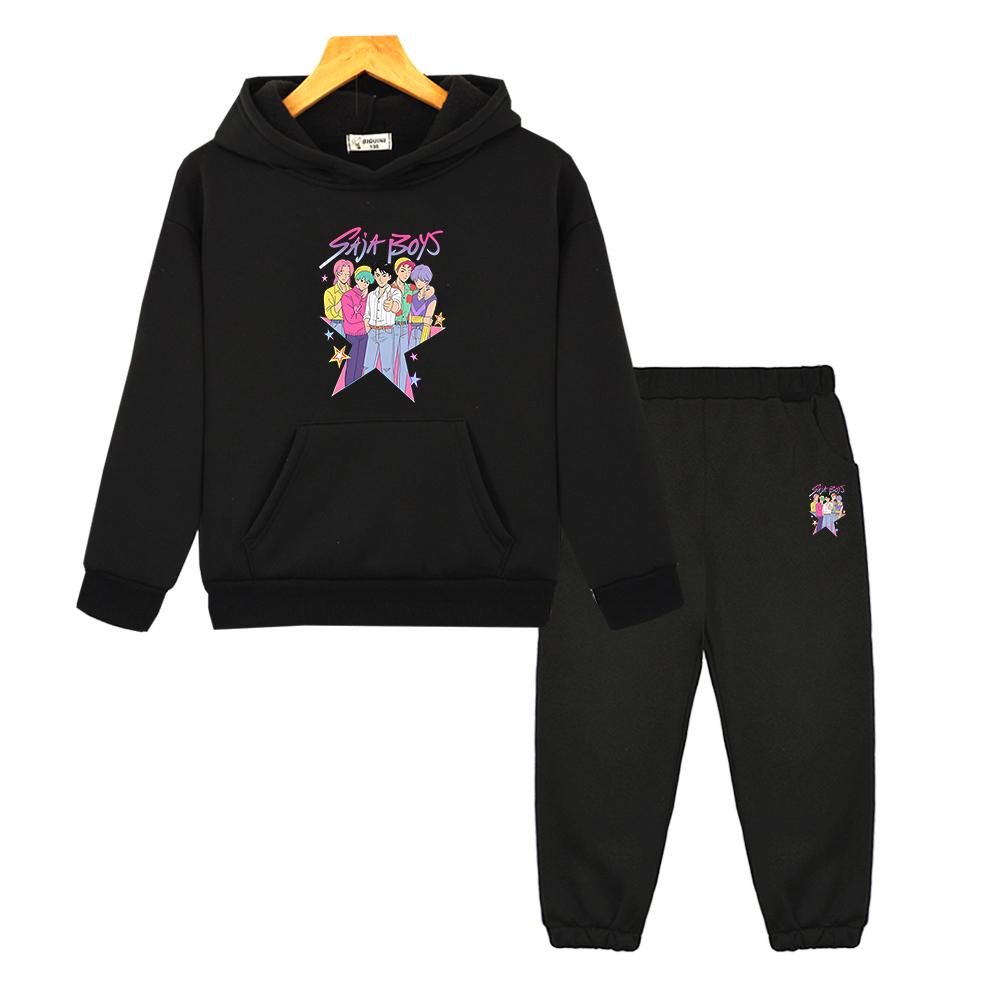 Kpop Demon Hunters Hoodie Fleece Sweatshirt Jacket 2pcs Pullover+pant Saja Boys Autumn Boy Girl Hooded Sets Kids Boutique Clothe