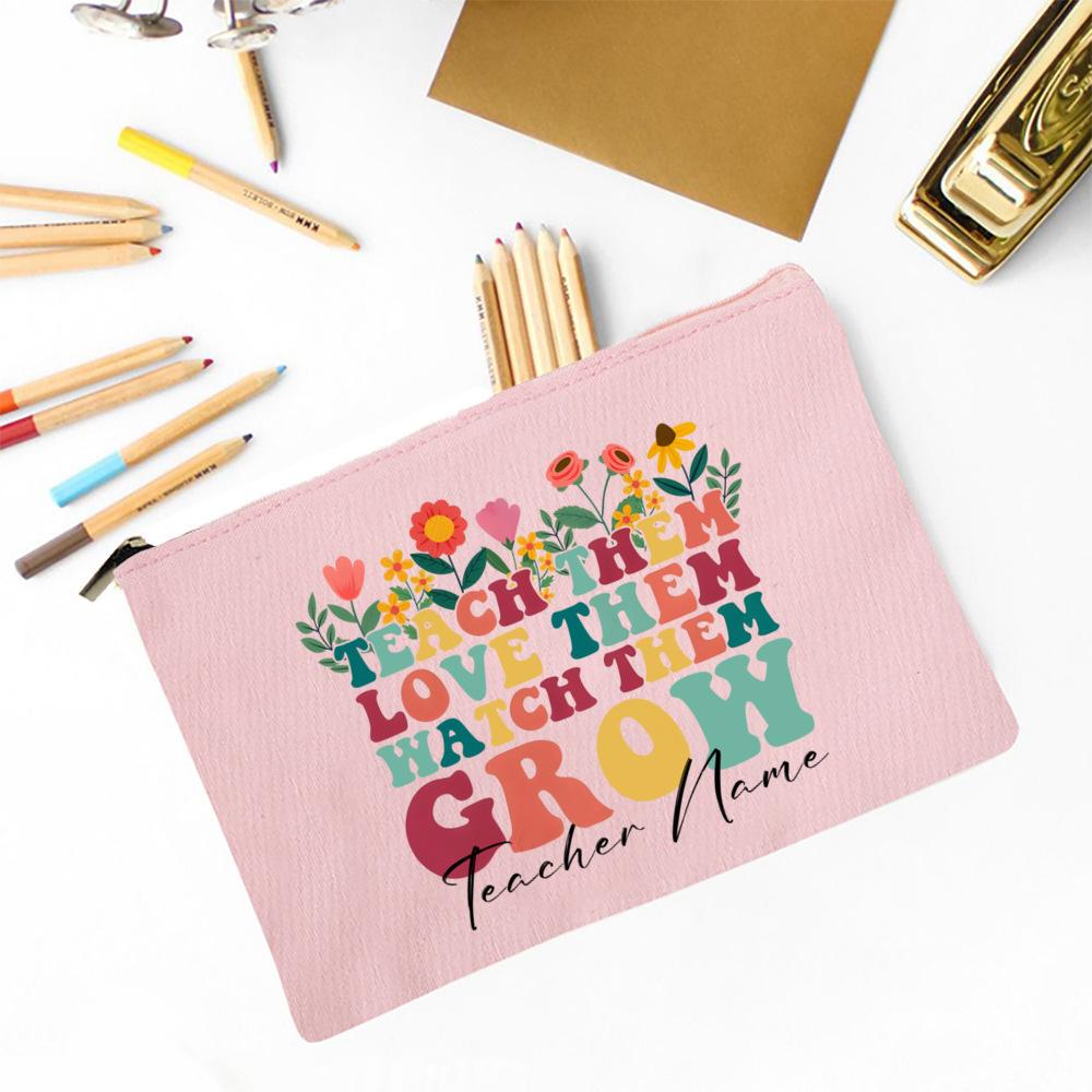 Thank You for Helping Me Grow Custom Name Makeup Bag Personalised Pencil Bags Travel Toiletries Storage Pouch Gifts for Teacher