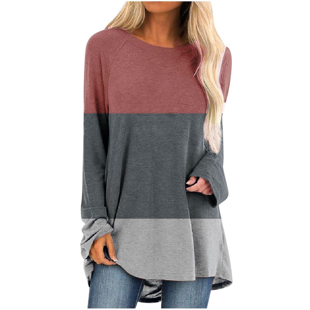 Women's Fashion Casual Irregular Patchwork Color Print Loose Medium Long Long Sleeve Top Patchwork Casual Vestidos Top 2023 New