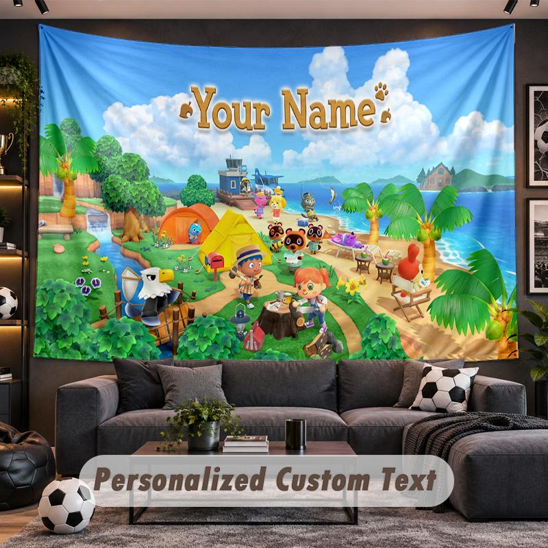Animal Crossing Personalized Tapestry Support Custom Name, Wall Art Home Decoration