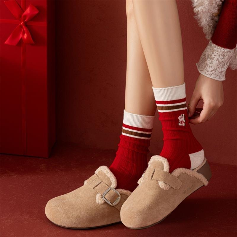 1/5 Pairs The Year Of The Horse Pony Red Socks Autumn Winter Warm Socks Unisex Mid-Calf Socks Festive Lucky  Year Socks Gifts
