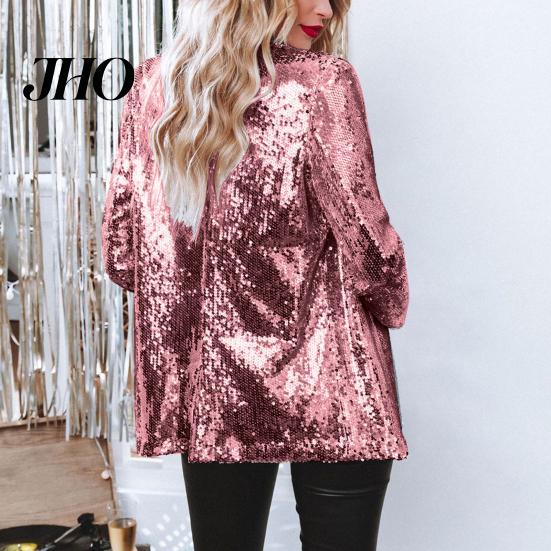 Sequin Outerwear Women's Jacket Shiny Open Front Blazer Evening Women Party Sparkly Long Sleeve Cardigan Coat with Pockets Elegant
