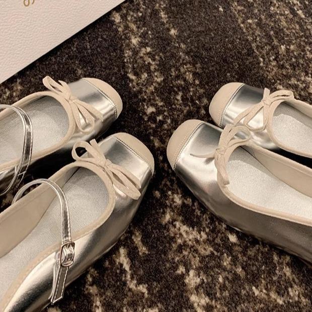 Grape Mother Same French Inner Height Increase Age Reduction Bow Word Ballet Half Drag Sandals Leather Women's Single Shoes Summer