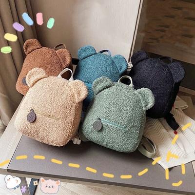 Mochilas de orelha de urso Mochila de lã de cordeiro fofa para mulheres Crianças Brinquedo fofo Presentes Camada dupla Grande capacidade Bolsas de pelúcia