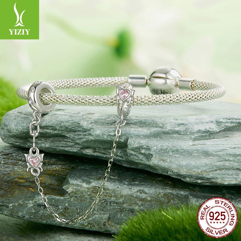 S925 Yinchun Butterfly Heart-Shaped Silicone Safety Chain Light Luxury Personalized Diy Bracelet Beaded Accessories