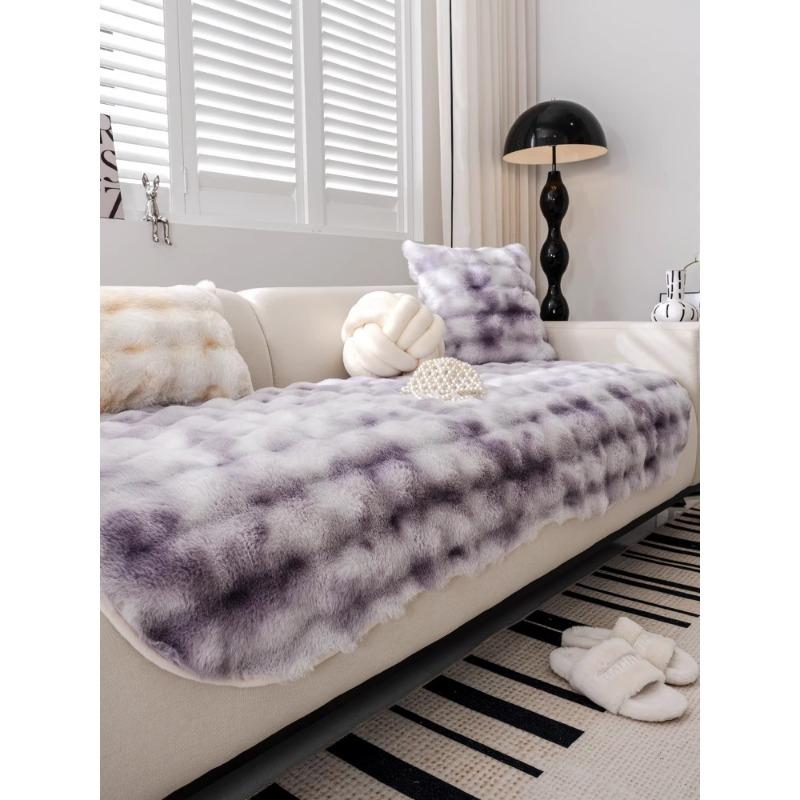 Winter Plush Thickened Non-Slip Sofa Cushion Irregular Shaped Soft Cover Towel for Straight Row Sofa 90*90cm