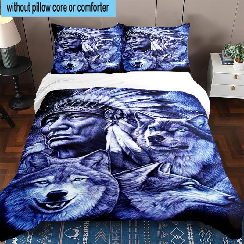 Wolf Pack Majesty 3pcs Bedding,Including 1pc Duvet Cover And 2pcs Pillowcases Perfect for Christmas,Ideal for Bedroom, Dormitory