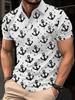 Printed Design – Not Textured Men's Anchor Point Pattern Print Short Sleeve Lapel T-Shirt, Summer Casual Fashion Streetwear Short Sleeve Top