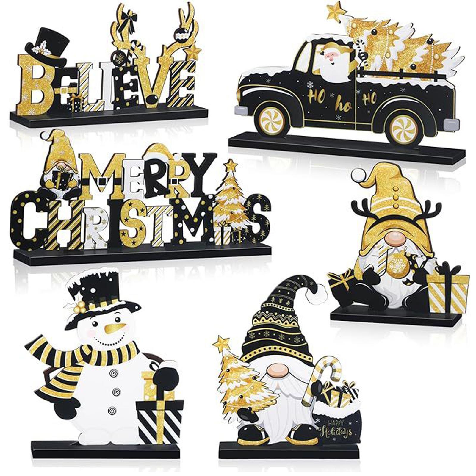 

6 шт. Рождественские украшения для стола Деревянные рождественские центральные элементы для стола Рождественский снеговик Клаус Гном Знаки Веселого Рождества Топперы для праздничной вечеринки One Size