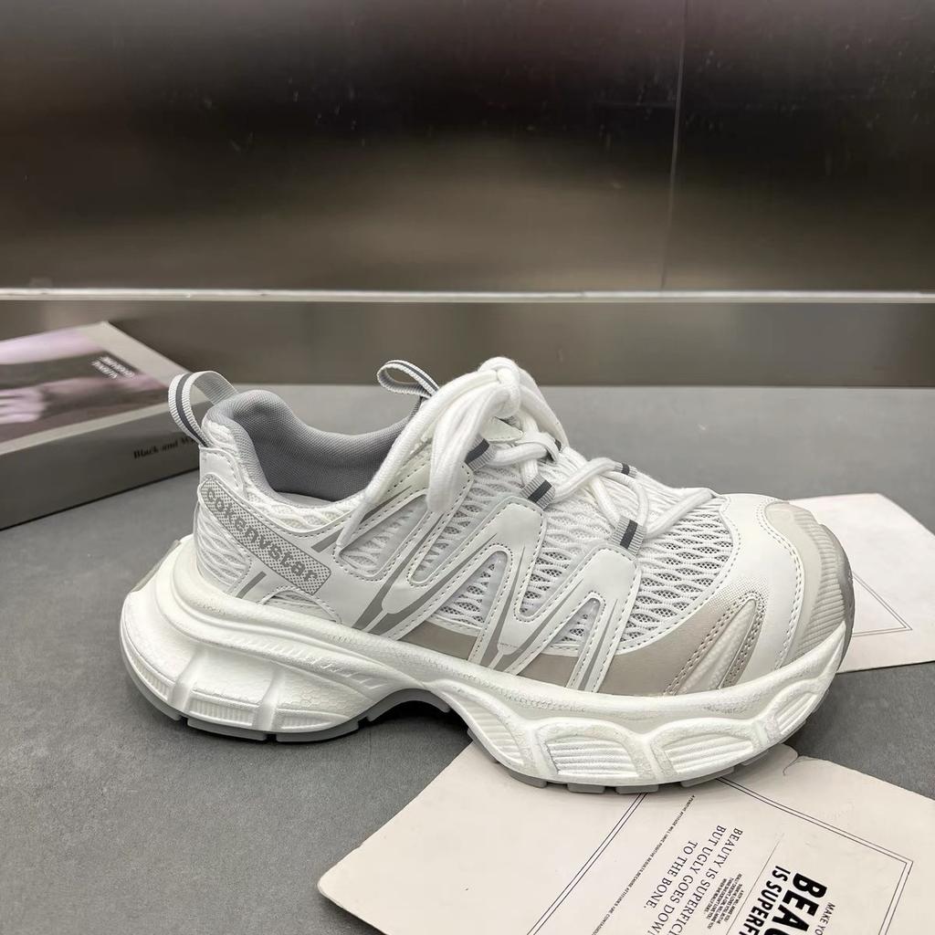 European leather summer mesh breathable thick-soled dad shoes women's 2025 new versatile height-increasing casual sports shoes trend