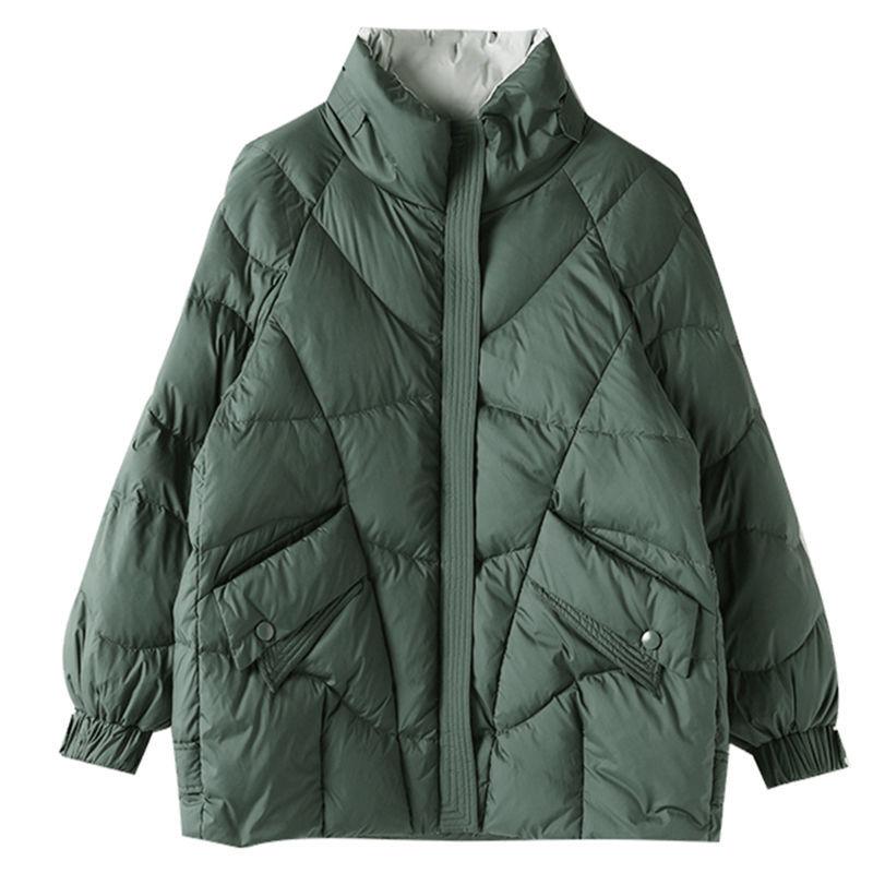 Fashionable Women's Cotton Jacket Stand Up Collar Long Sleeved Warm Winter New Korean Version Loose Splicing Contrasting Cotton Jacket