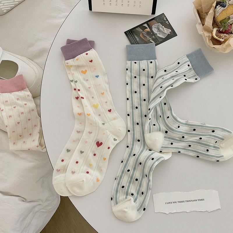 Women'S Socks Spring Summer Breathable Dopamine Socks Pure Cotton Love Polka Dots Sweet Girl Stockings Sweat Absorbing