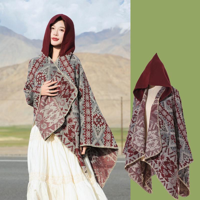Yunnan Dali Ethnic Style Women's Warm Hooded Scarf Cloak