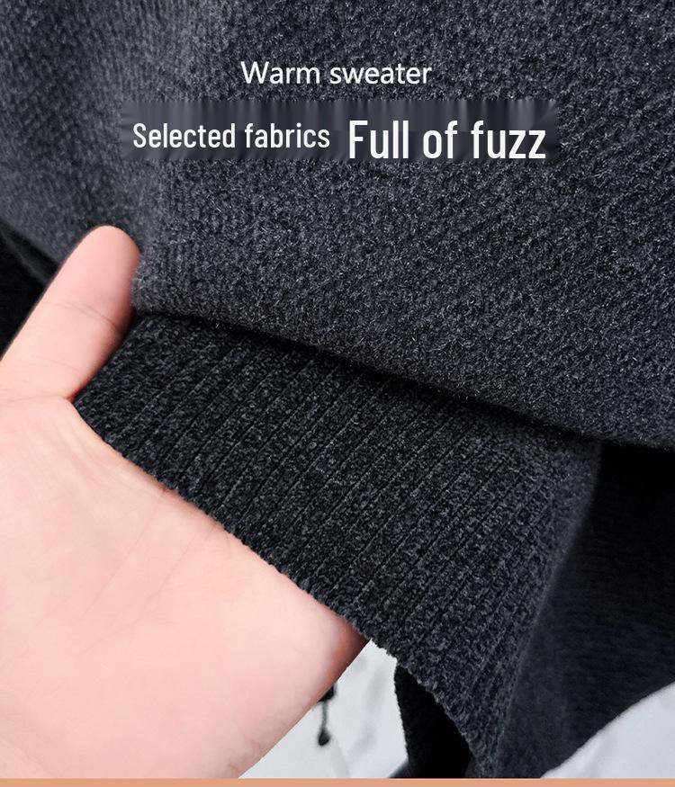 Men's Trendy Fleece Zipper Sweater - Loose, Warm, Plus Velvet, Half-High Collar Knitwear for Winter