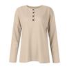 Women's Fashion V-Neck Pullover Button Long Sleeve Solid Color Slim Top