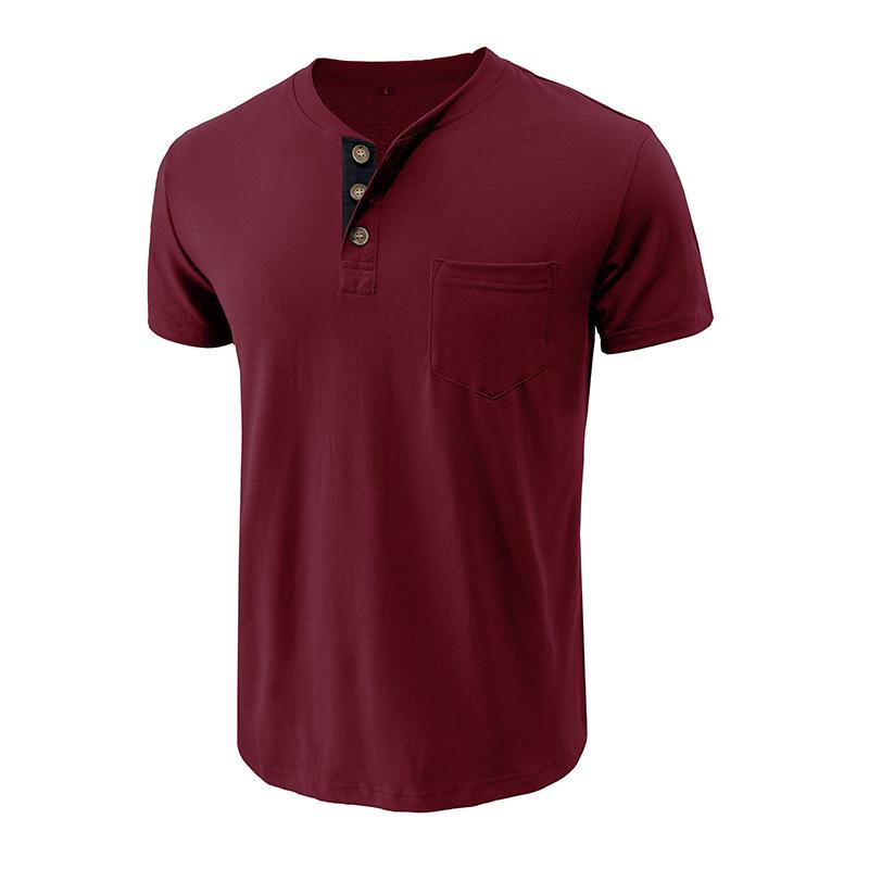 Camiseta Henley de Manga Corta para Hombre de Verano de Color Sólido - Estilo Europeo y Americano