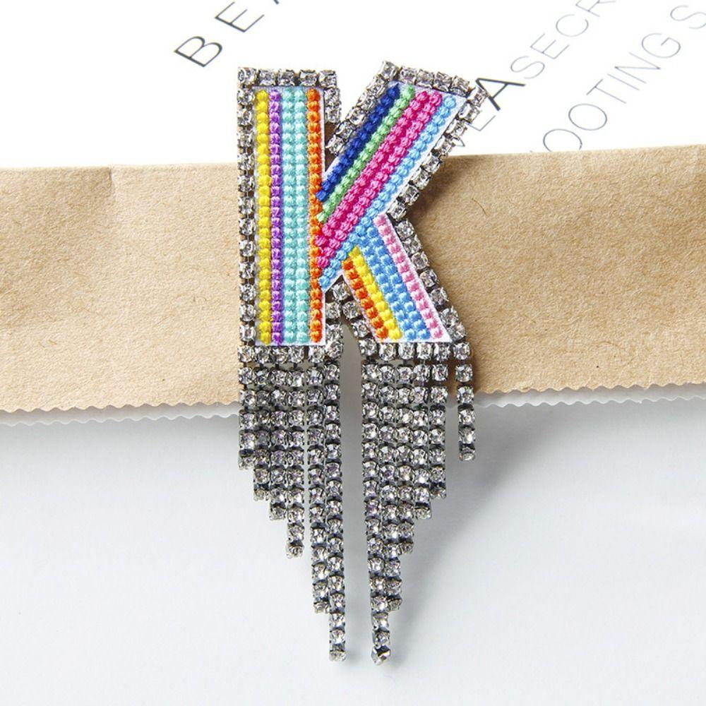 A-Z Letter Letter Embroidery Brooch Embroidery Letter Clothes Pin Rhinestone Tassel Brooch Unisex