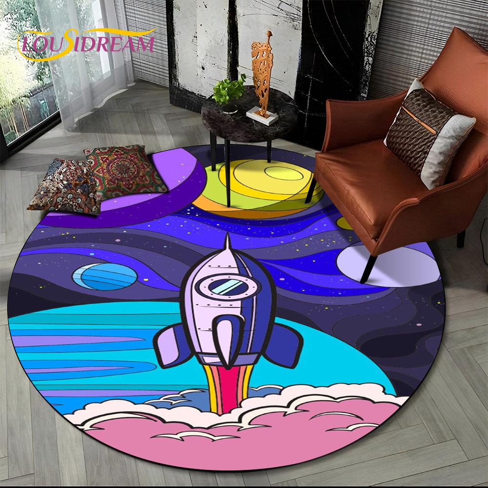 3D Astronaut Space Cartoon Round Area Rug,Carpet Rug for Living Room Children's Bedroom Sofa Playroom Decor,Non-slip Floor Mat