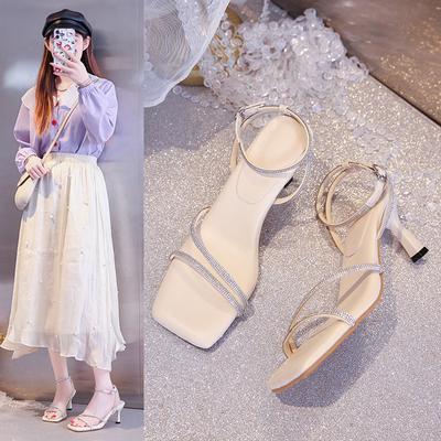 Rhinestone Word with Shit-stepping Sandals Women Wear Beautiful High Heels In Summer Women's 2025 New Fashion Light Luxury