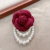 Korean Fabric Camellia Flower Brooch Pins Pearl Tassel Corsage Fashion Jewelry Brooches for Women Shirt Collar Accessories Gift