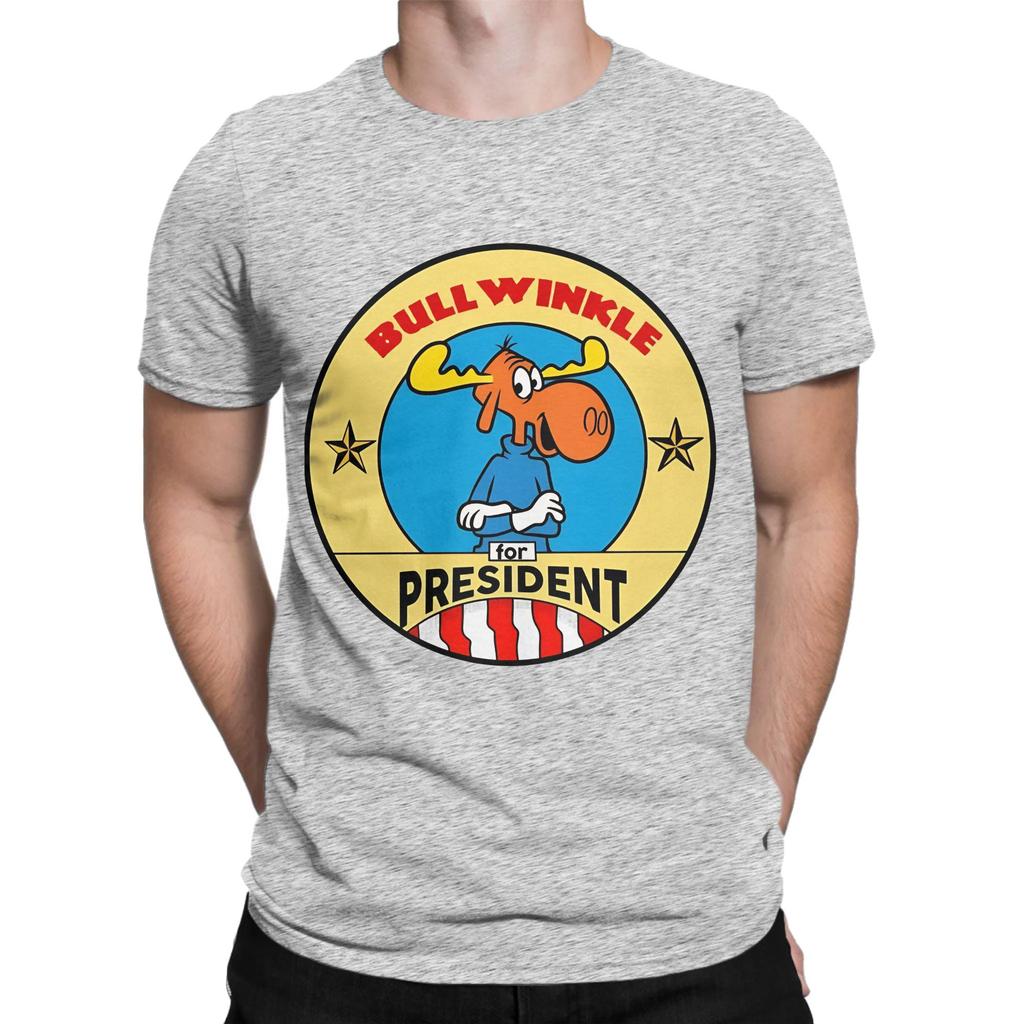 bullwinkle for president Funny Graphic 100 Cotton TShirt The Adventures of rRocky and Bullwinkle Tees Tops For Unisex