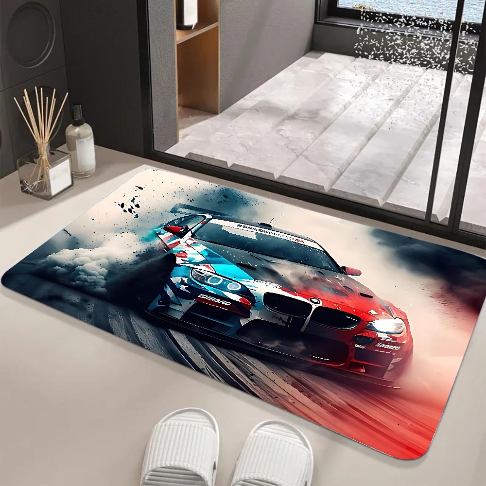 Large Size Retro Sports Car Floor Mat Graphic Printed Flannel Doormats For Bathroom Kitchen Entrance Carpet Home Decor