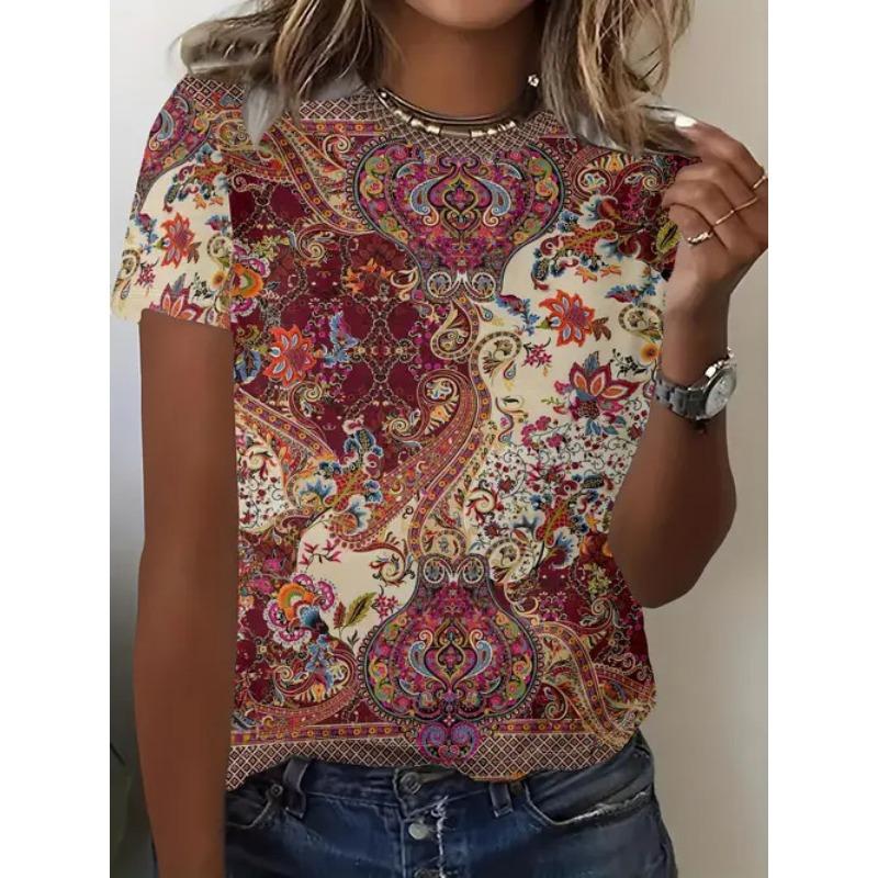 Women's Summer Casual Versatile Design 3D Printed Round Neck Short Sleeved T-shirt