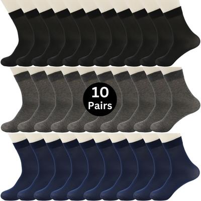 10/5/3/2/1 Pair of Men's Lightweight Breathable Mid Tube Socks - Solid Color Series, Daily and Business Essentials, Comfortable Style, Classic Design