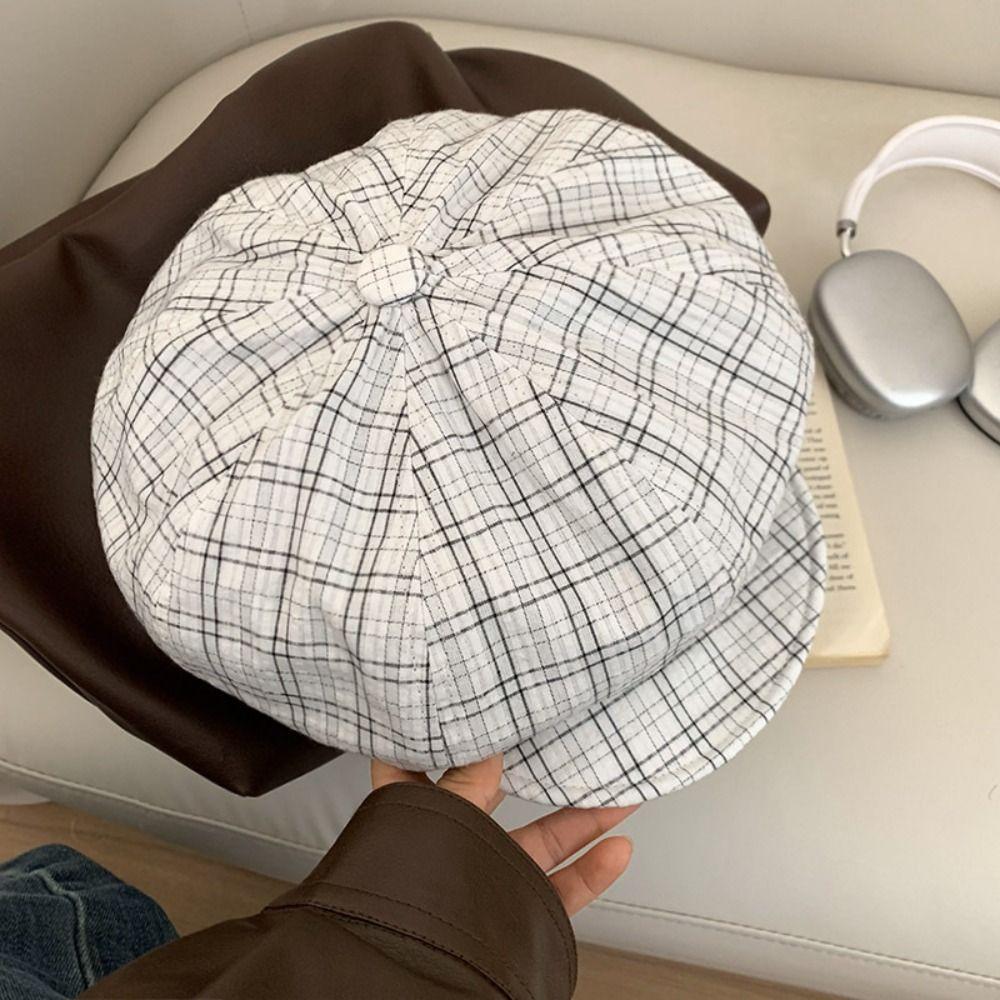 Ins Green Newsboy Caps Y2k Painter Hat Korean Plaid Cloud Berets  Outdoor