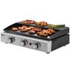 3 Burner Grill Griddle, Portable Gas Plancha with Warming Rack, 7.5 kW, Tabletop Gas BBQ with Grease Cup, Black