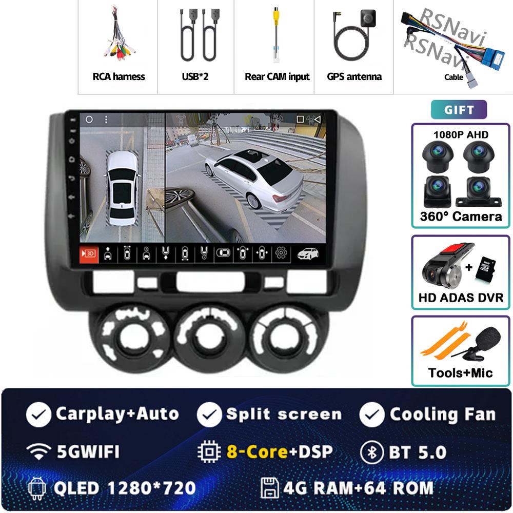 Android 14 Carplay Car Radio For Honda Fit Jazz City 2002 2003 2004 - 2007 Multimedia Video Player Navigation GPS Stereo 2Din BT