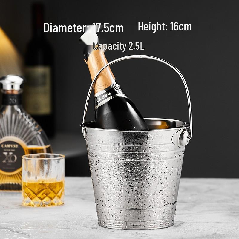 3L Double-Layer Insulated 304 Stainless Steel Ice Bucket with Thickened Handle for Wine & Beer